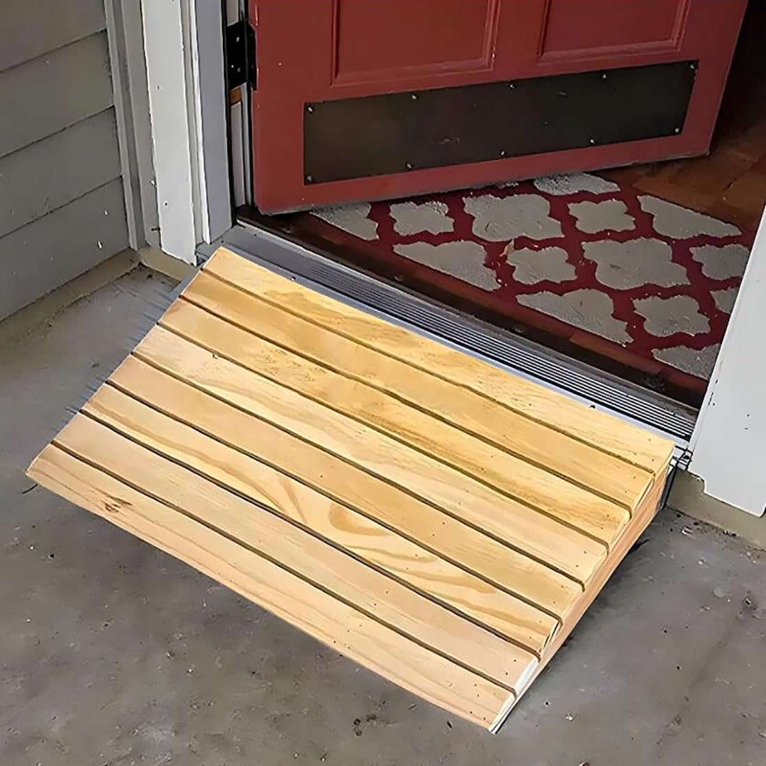 Rampa para Silla De Ruedas/Molduras De Madera Listones,Rampa De Umbral De Puerta De Madera,Portátil Rampa Discapacitados,para Subir Umbrales, Escalones, Puertas,30.8 * 30 * 11CM