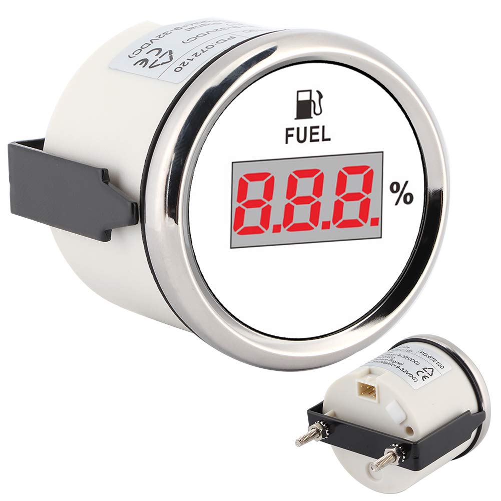 Indicatore livello carburante, 2 pollici 190ohm Indicatore livello carburante Indicatore livello olio digitale Percentuale per moto barca Cat Cat 12V/24V(Cornice d'argento su bianco)