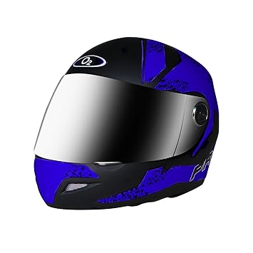 O2 Scratch Resistant Mercury Visor, Cross Ventilation & Matte Finish Graphics Max Pro Full Face Helmet for Men (Blue, Medium)