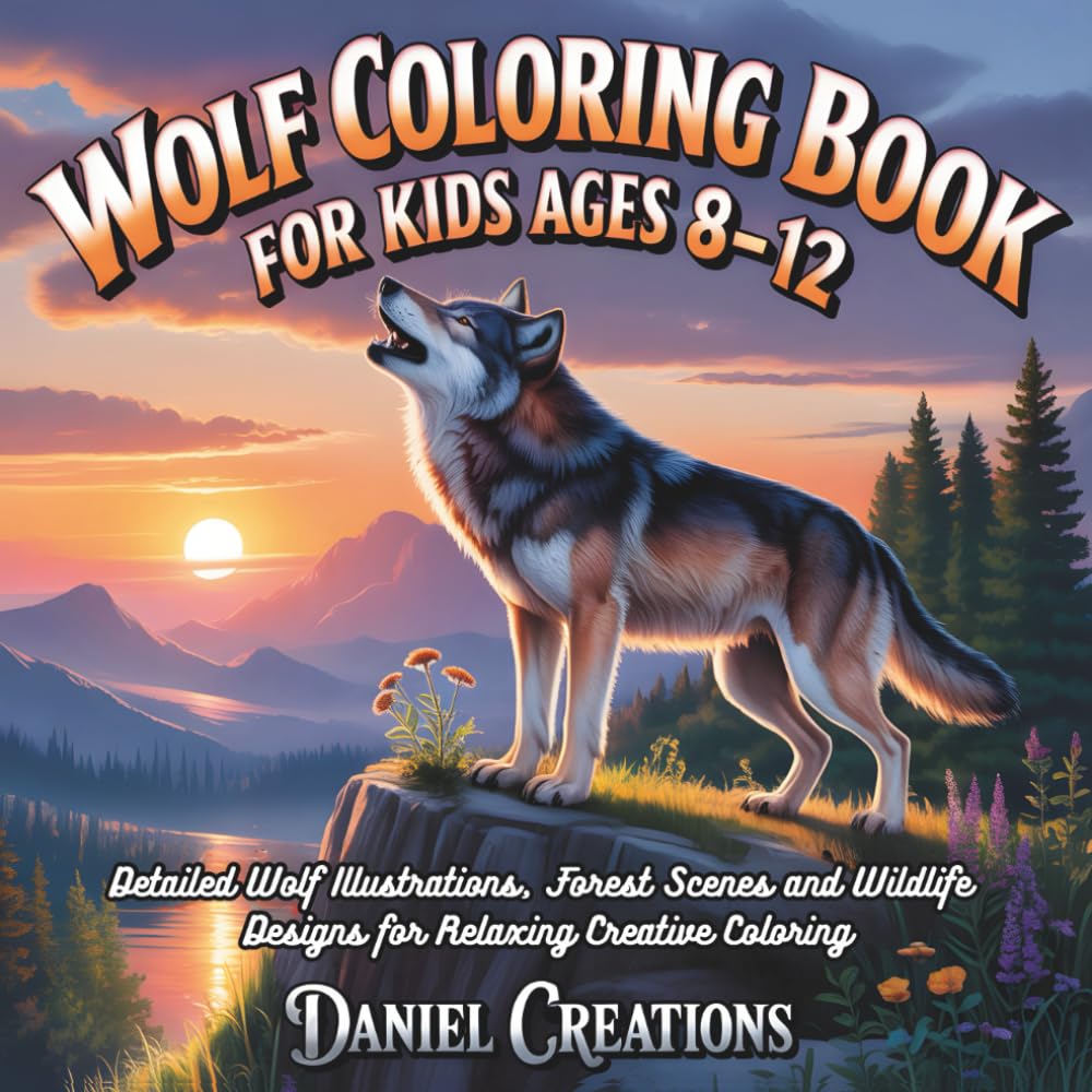 Wolf Coloring Book for Kids Ages 8–12: Detailed Wolf Illustrations, Forest Scenes and Wildlife Designs for Relaxing Creative Coloring