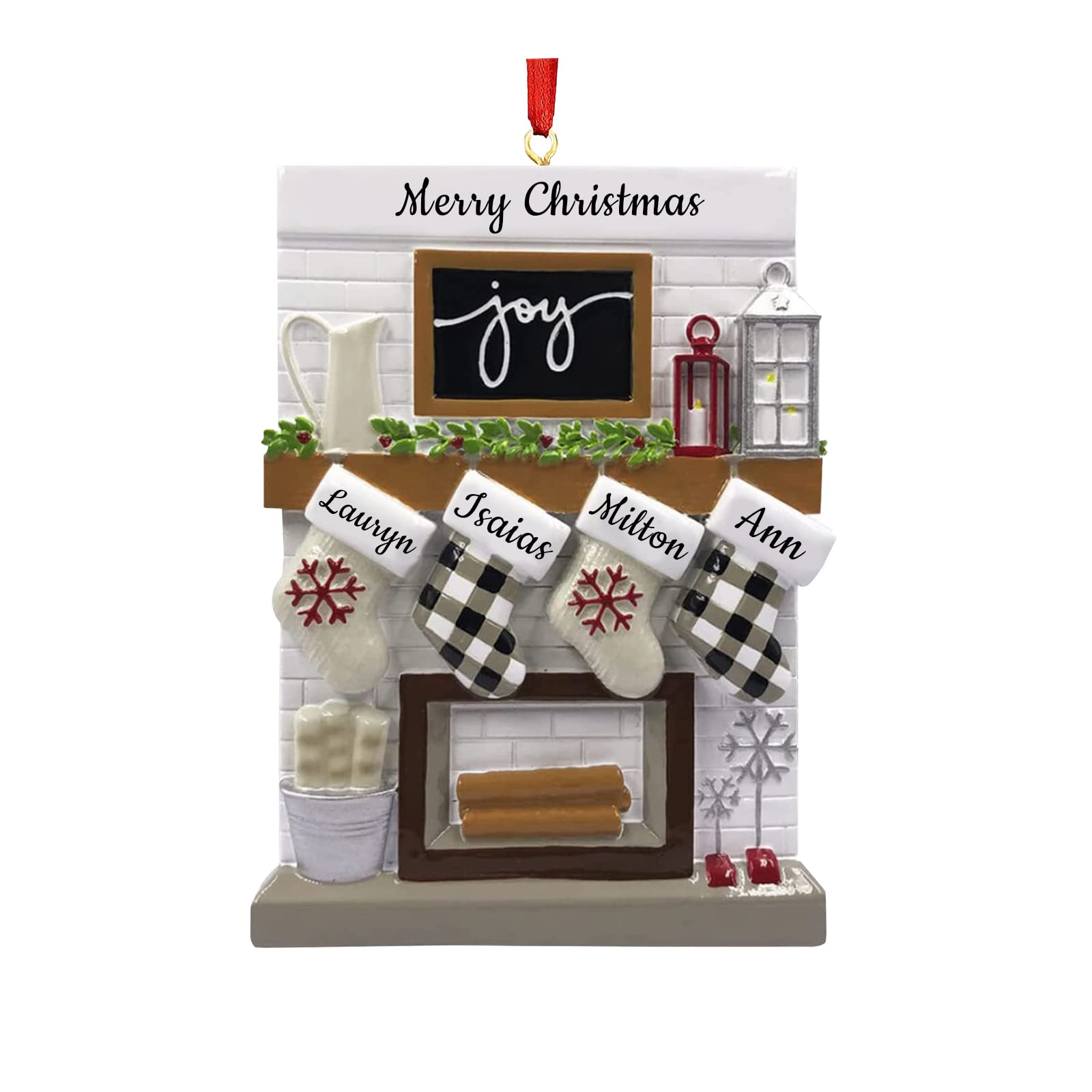 Personalized Name Christmas Ornaments 2024 Fireplace Mantle Family of 2/3/4/5/6 Custom Family Name for Xmas Tree Decorations Customized New Year Keepsake Family Ornament