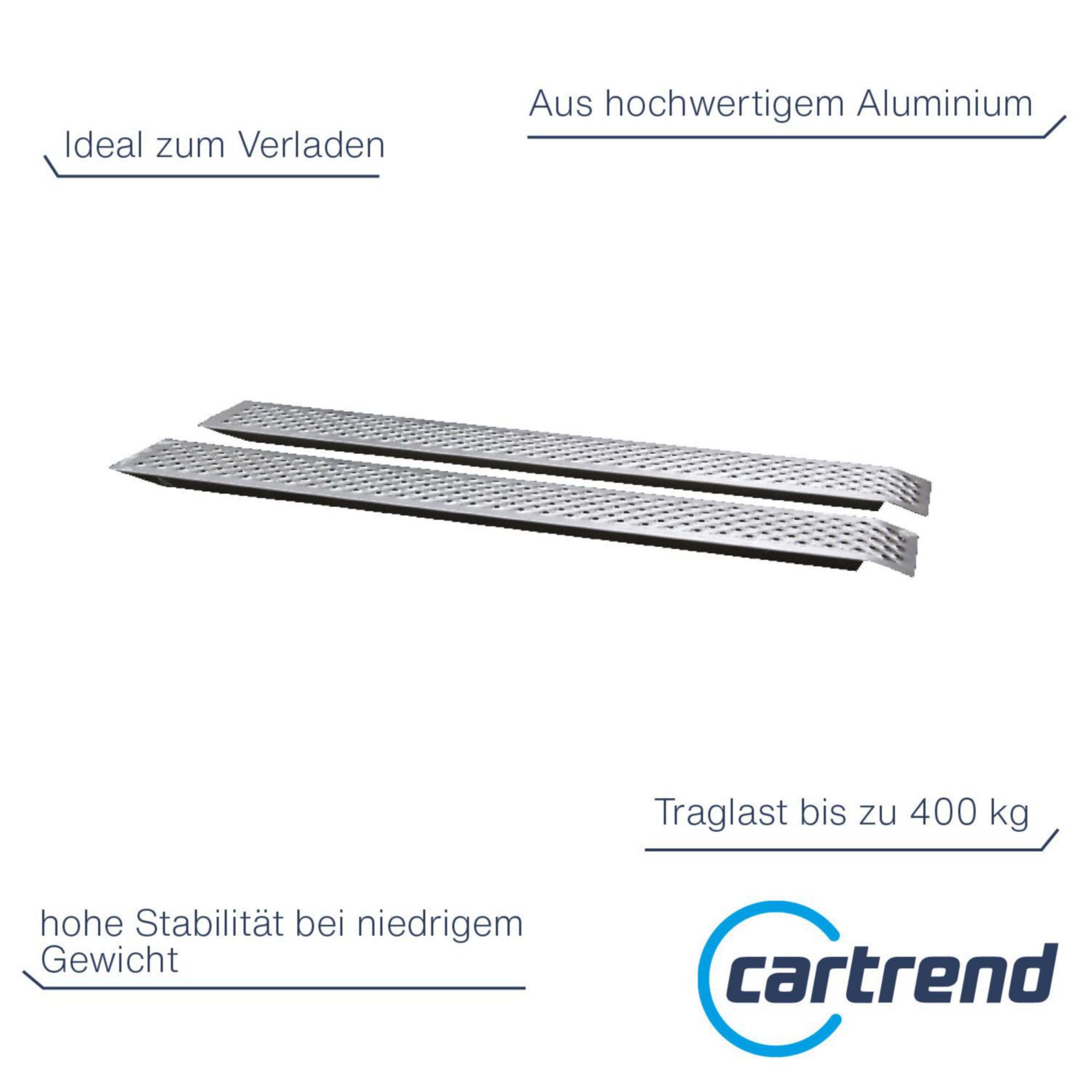 UNITEC Auffahrrampe Alu, Auto PKW Laderampe, Anhängerrampe, 2 Stück, besonders rutschsicher, bis zu 200 Kg / Stück Traglast, als Paar 400 Kg