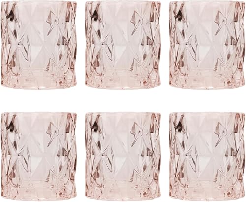 Koyal Wholesale Portavelas de cristal multifacético moderno de 3 pulgadas de alto, color rosa rubor, juego de 6 votivos, portavelas a granel Koyal Wholesale Portavelas de cristal multifacético moderno de 3 pulgadas de alto, color rosa rubor, juego de 6 votivos, portavelas a granel