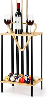Pool Stick Holder Pool Cue Holder Pool Cue Stick Rack Floor Stand Billiard Stick Holder for Billiard Room Game Room Club Pool Table Accessories Holds 6 Cues, Natural Bamboo