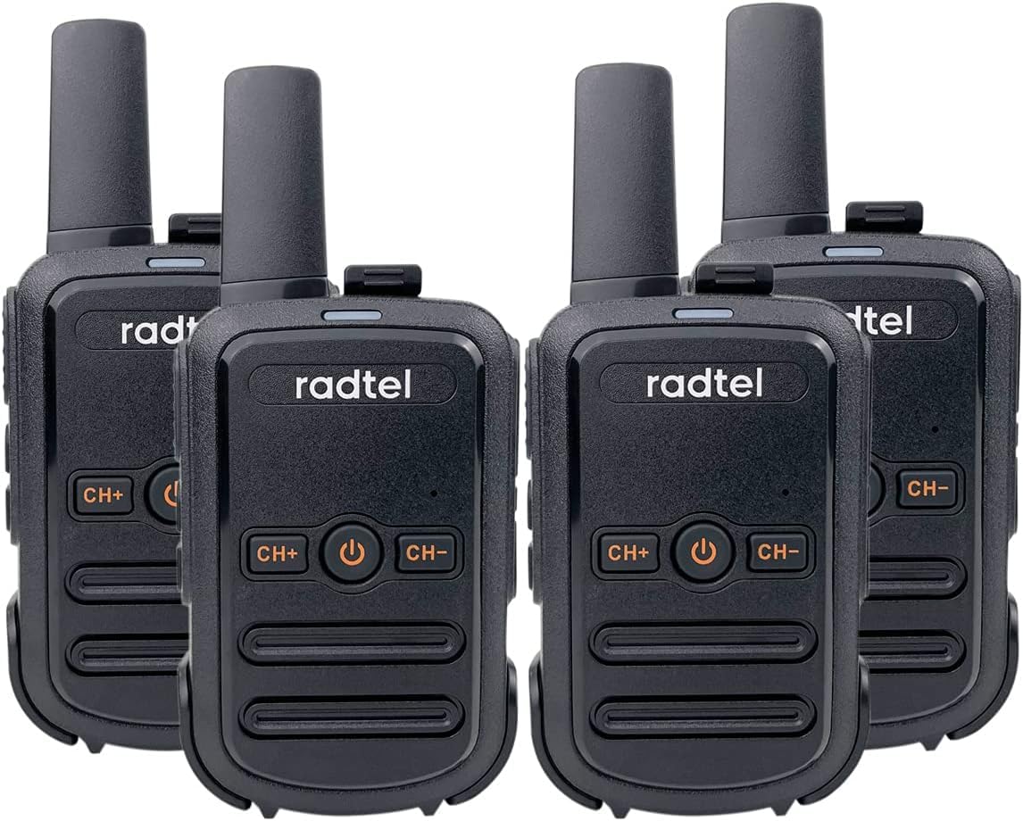 Radtel RT12 PMR 446 Walkie Talkie Recargable 16 Canales de Radio sin Licencia CTCSS DCS Walky Walky Radio con Carga USB para la construcción Restaurante Supermercado（4 Pack） (Negro)