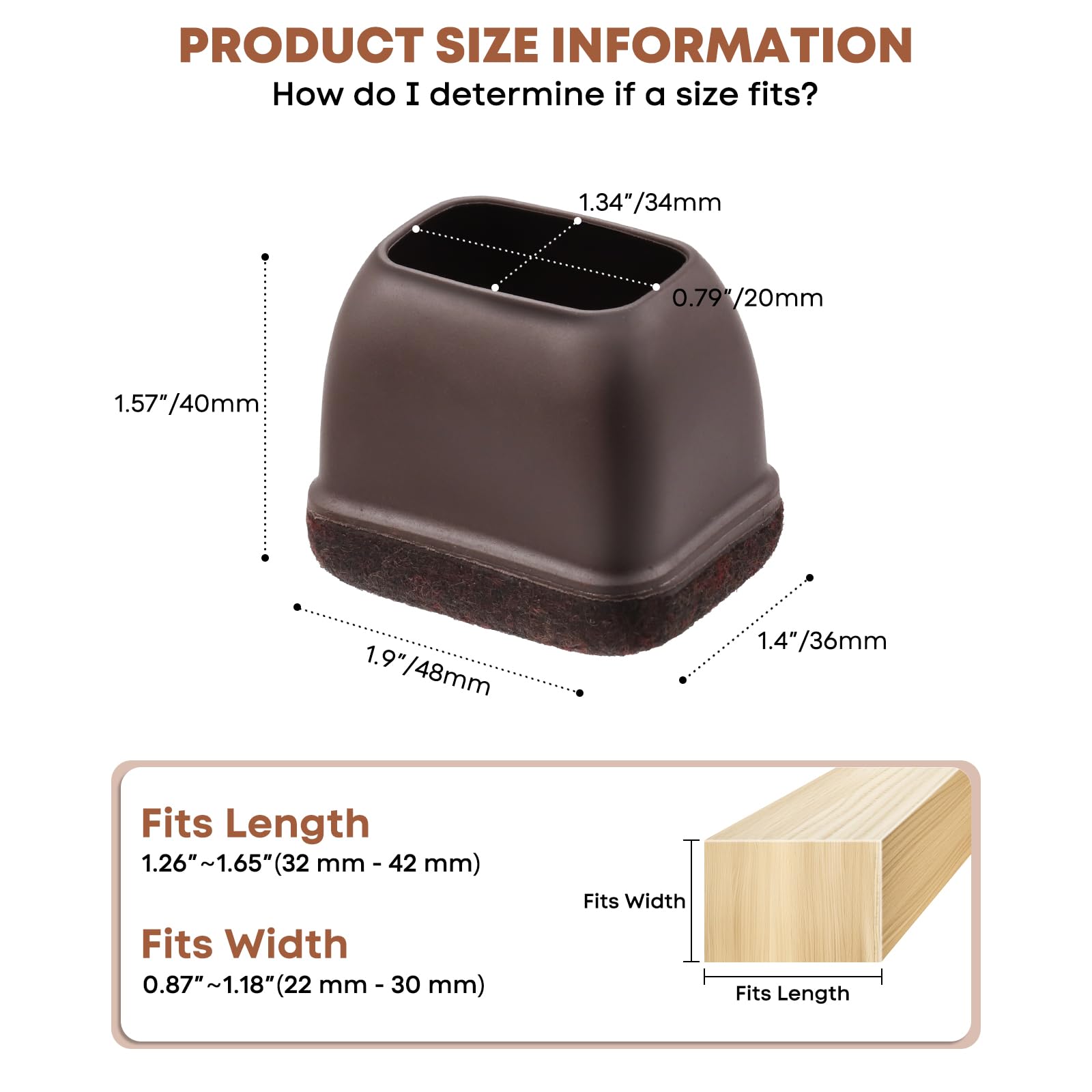 Xisair 16PCS Silicone Chair Leg Protectors, Anti-Slip, Wooden Floor Chair Leg Protector for Tiled Floor Brown - Rectangle - Image 3
