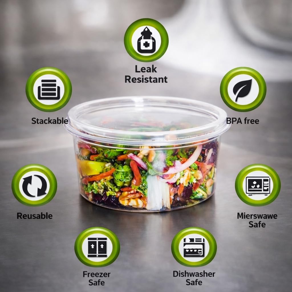 FORCEMAN Boîtes à emporter rondes en plastique transparent avec couvercles, empilables, réutilisables, étanches, passent au lave-vaisselle et au micro-ondes, sans BPA (250, 226,8 g)