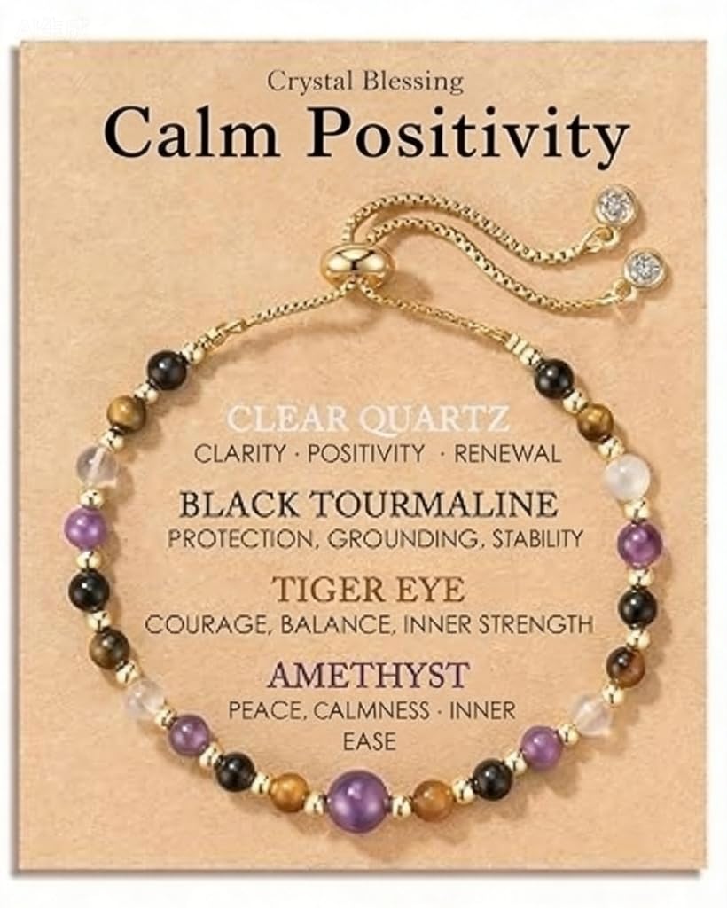 Bracciale Pietre Naturali Donna – Bracciale Ametista, Occhio di Tigre e Tormalina Nera con Quarzo Chiaro, Braccialetti Donna Portafortuna, Bracciale Chakra Boho, Regali per Donne e Compleanni