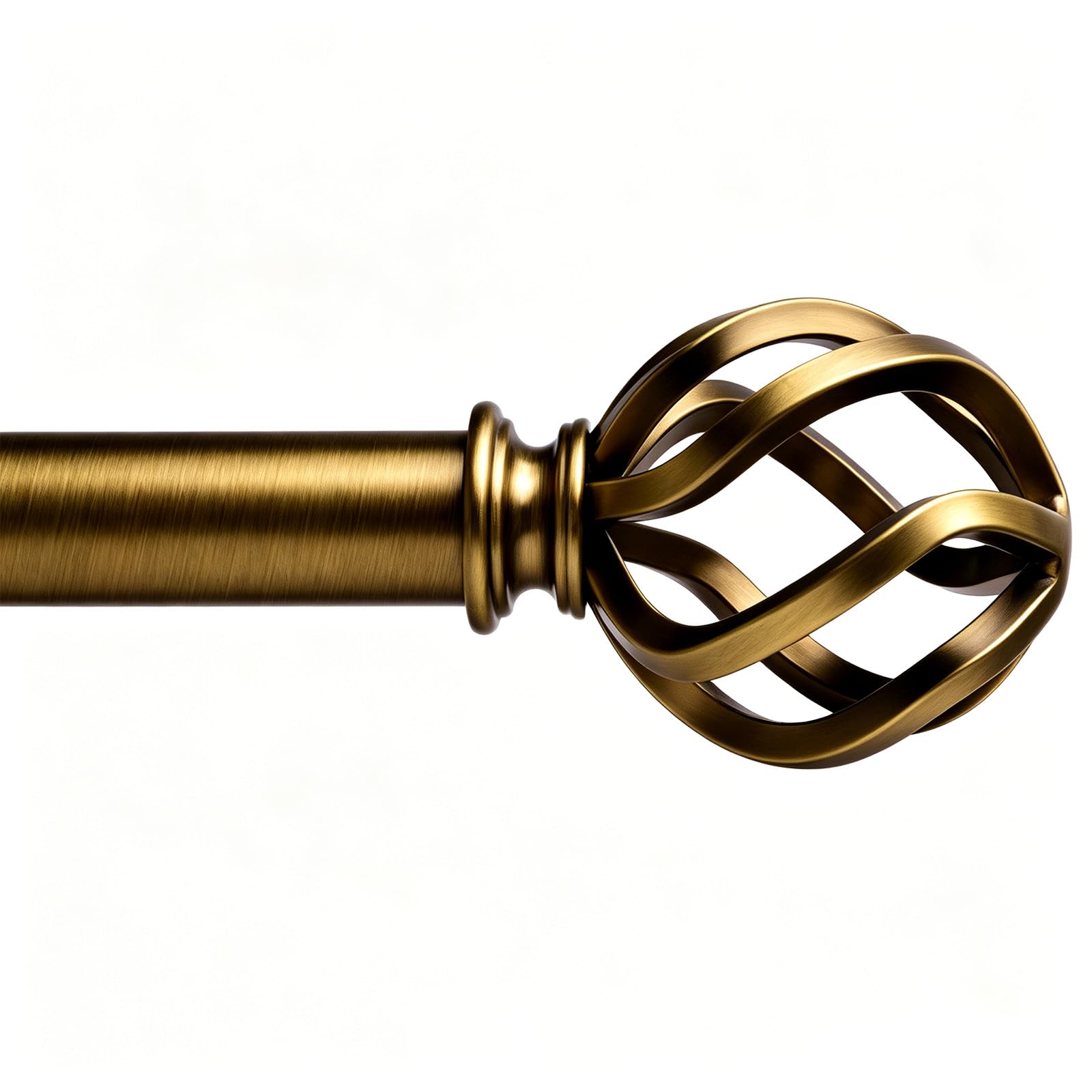 Photo 1 of WORLD RODS Brass Curtain Rods 18 to 144 Inches, 1 Inch Modern Drapery Rods, Adjustable Heavy Duty Curtain Rod, with Twisted Cage Finial for Home & Office (18"-144" Antique Brass)