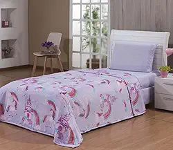 Cobertor Manta Solteiro Infantil Flanel Microfibra Toque Extra Macio Secagem Rapida (Unicornio Reino Lilás)