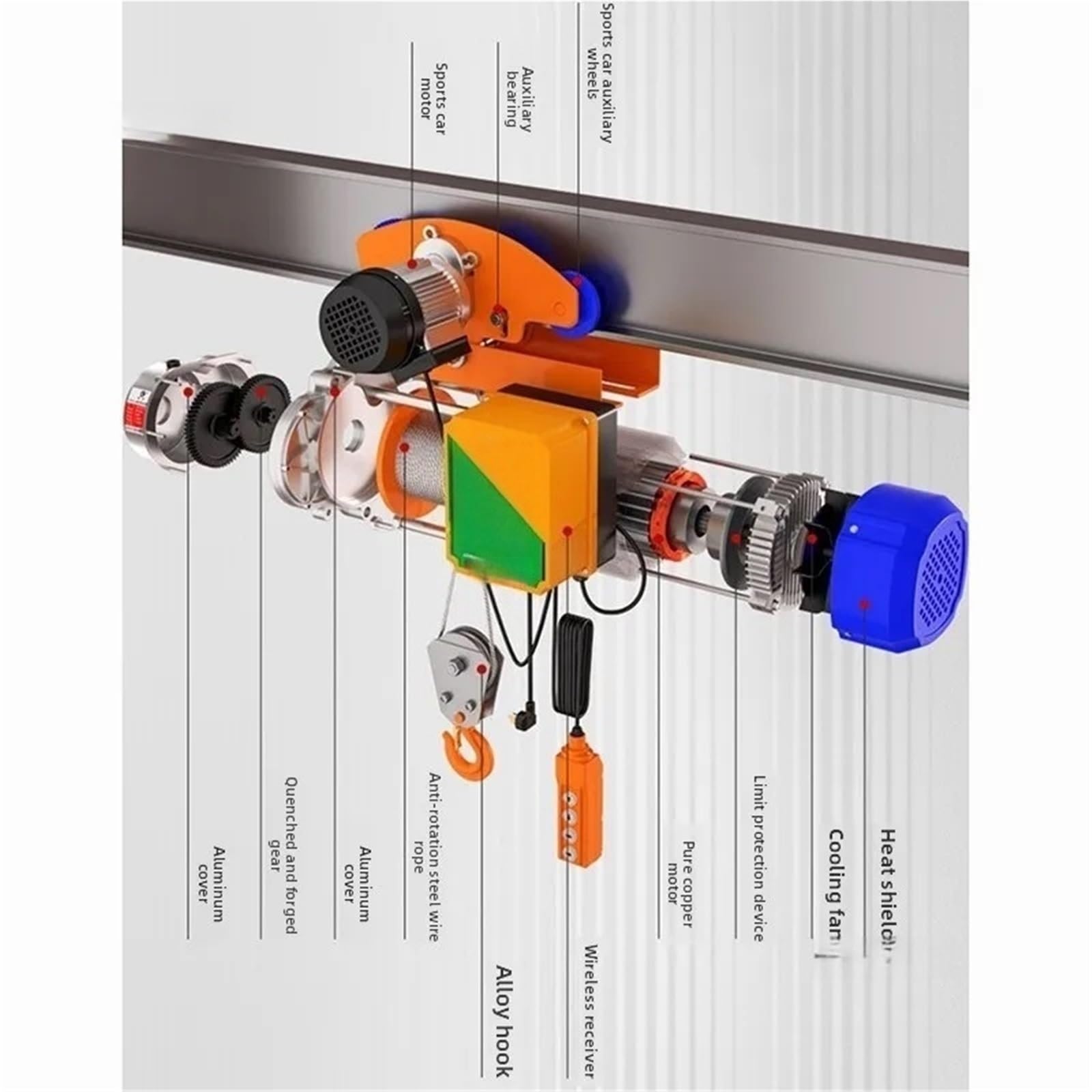 Elektro-Seilzug Hebezeug Mit 220-V-Winde, Elektrische Hebekräne 380-V-Haushaltskran Laufkatze(220v-1 ton-12m B)