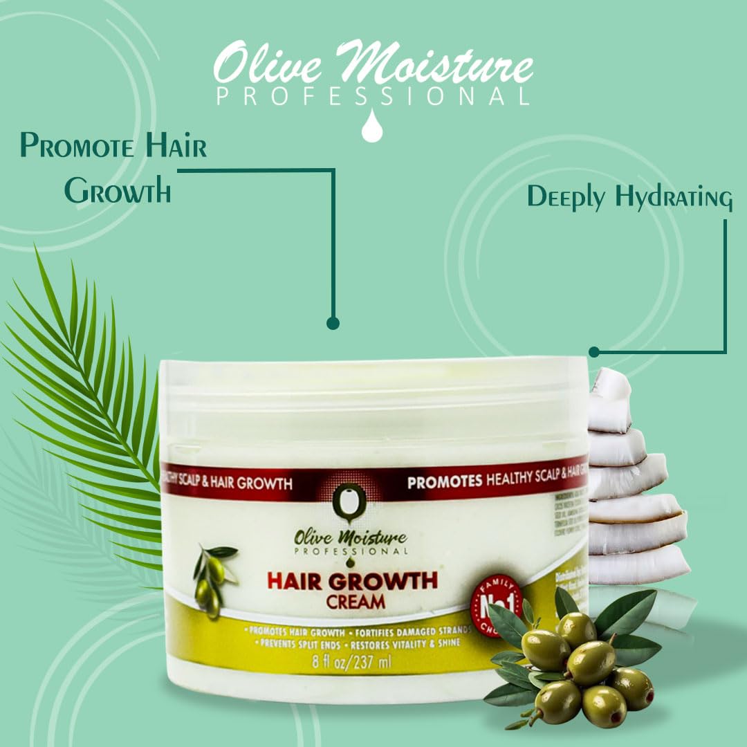 Olive Moisture Hair Growth Cream 8oz (237ml), Stimulates Hair Growth, Deep Moisture, Shine Boost - Image 3