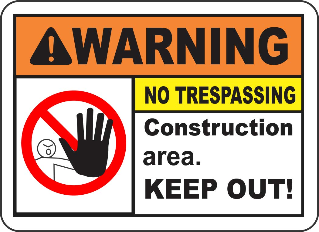 INDIGOS UG - Pegatinas - Seguridad - Advertencia - Construction Area Keep Out Sign 914mmx1219mm - Decal for Office - Oficina - Empresa - Escuela