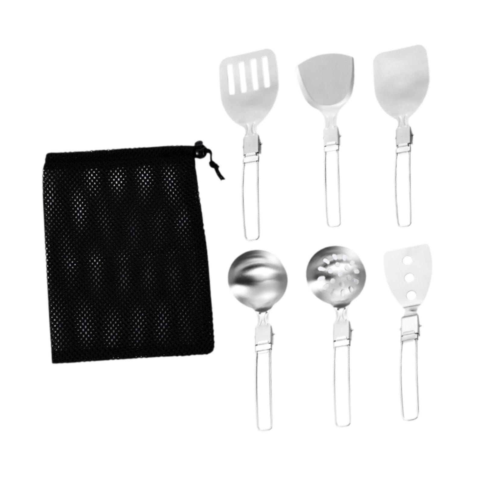 Menolana Camp Cooking Utensil Set Portable Camping Kitchen Utensil Set Stainless Steel Cooking Cookware Kit, for Camp Travel BBQ, 6Pcs