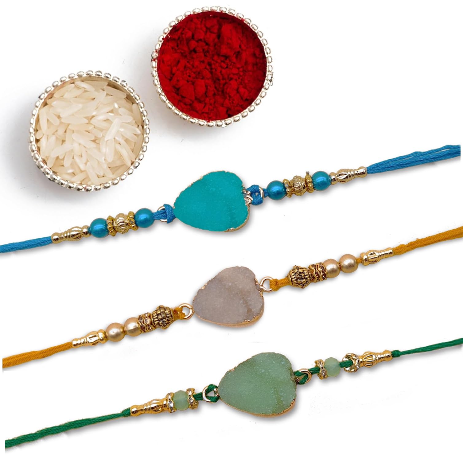 The Purple Tree Mens Semi Precious Agate Rakhis For Brother with Roli Chawal and Card (Pack of 3) Three color Agate Rakhi for bhai, Rakshabandhan Gift for brother, Rakhi Gift (B0DCP7LJW7) Amazon Price History, Amazon Price Tracker