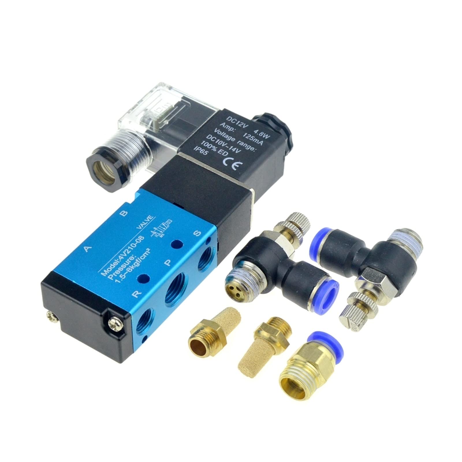 Válvula solenoide de agua, Válvula solenoide neumática eléctrica de 5 vías, 2 posiciones, 12 V, 24 V, 220 V, 6 mm, 8 mm y 10 mm, conexión de manguera, ajuste de control, válvula magnética de aire y ga