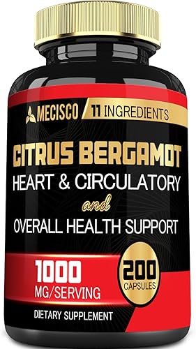 Mecisco Suplemento de bergamota cítrica 11 en 1 de 1000 mg con hoja de olivo, baya de espino, guggul, ajo y más, apoya la inmunidad, el sistema