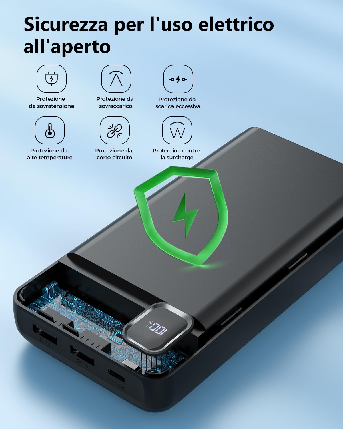 Batería Externa de 50000 mAh, Carga rápida PD de 30 W con 3 Cables Integrados, 5 Salidas y 2 entradas, Pantalla LED, Carga portátil para iPhone, etc