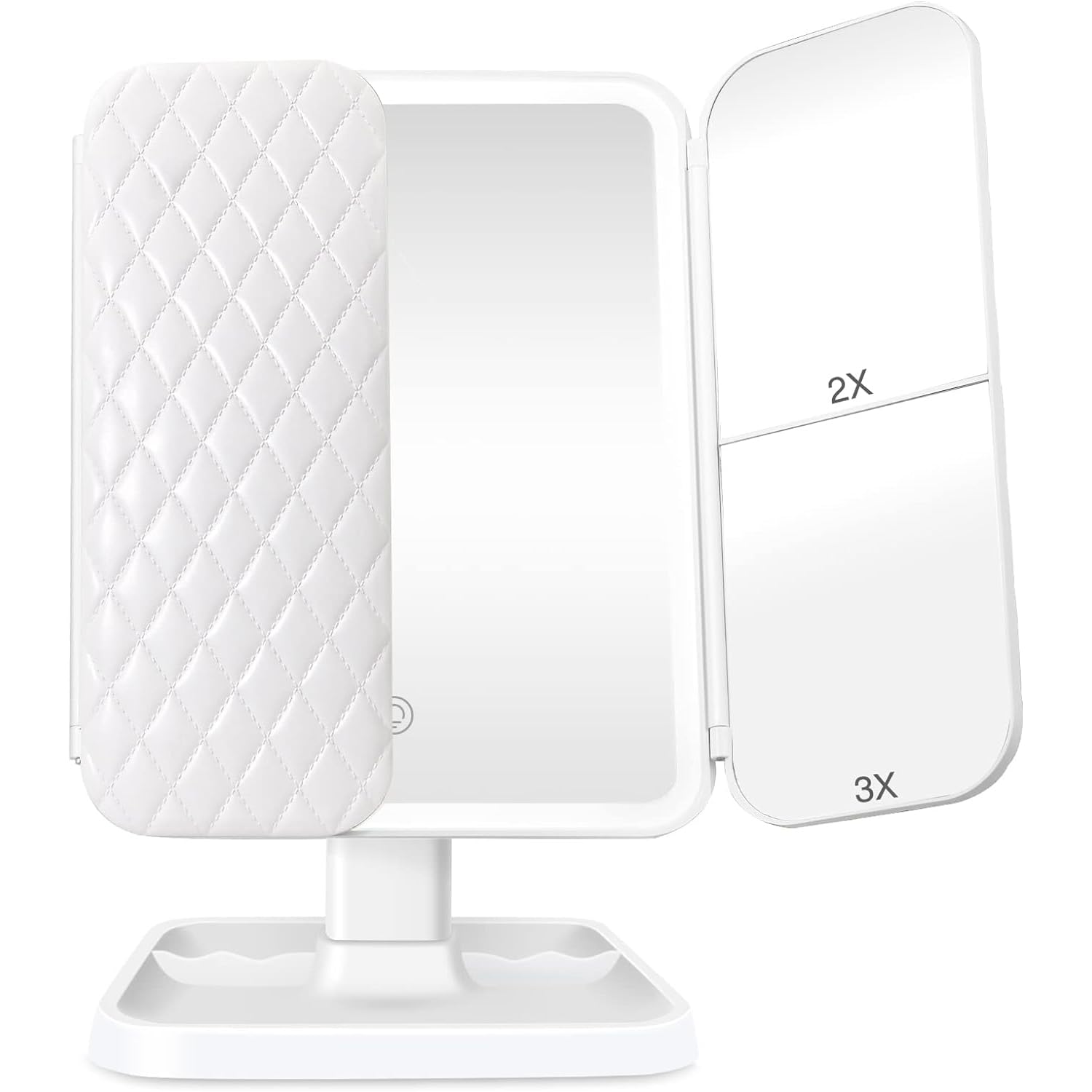 Espejo de Maquillaje con Aumento 1X/2X/3X, Espejo LED Recargable para Maquillaje con 3 Configuraciones de Luz Led [Triple Pliegue y Pantalla Táctil], Espejo Cosmético con Batería o Cable USB Incluido