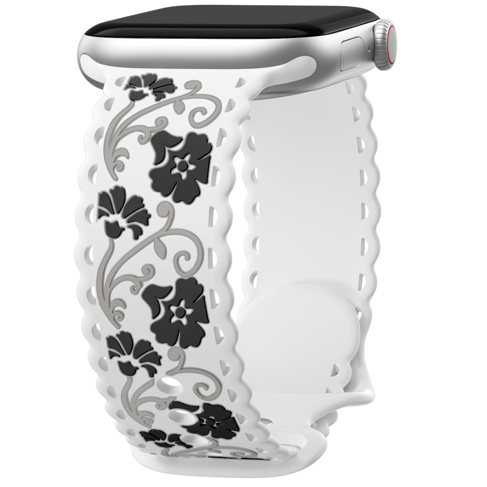 SNBLK Floral Silicone Band Compatible with Apple Watch Bands for Women 40mm 41mm 42mm 44mm 45mm 46mm 49mm
