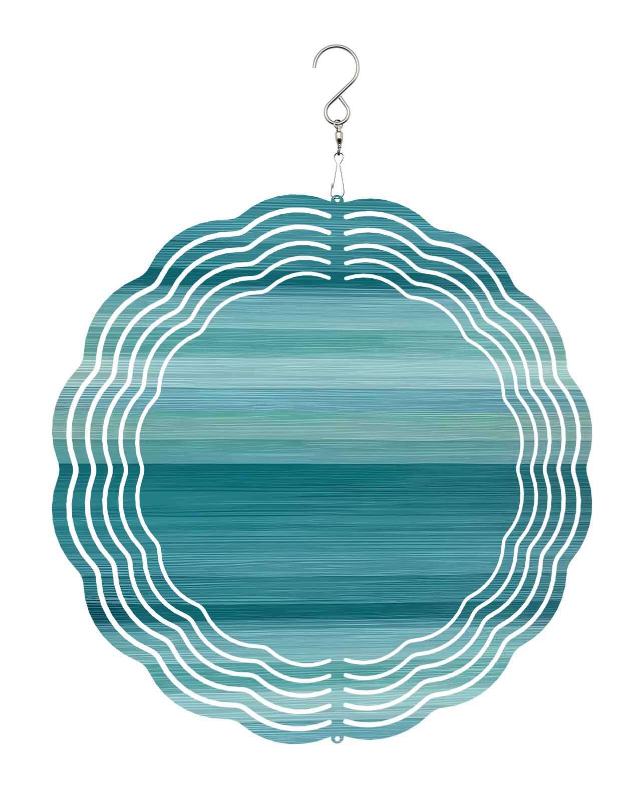 Abstract Wind Spinners, Gradient Cyan Striped Hanging Wind Spinners for Yard and Garden 3D Stainless Steel Metal Sculptures Crafts Ornaments 12 Inch
