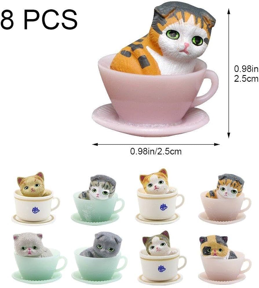 Amazon.co.jp: 猫フィギュア かわいい 猫像 ティーカップ猫 ミニ 子猫