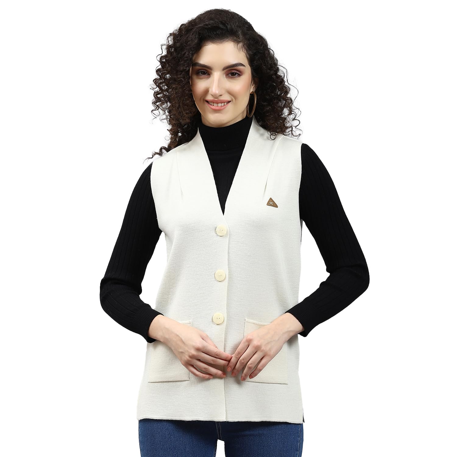 Women's Regular Fit Cardigan | Solid Pattern with Button Closure | Sleeveless V-Neck Cardigan for Women
