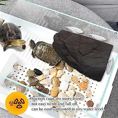 Image of Turtle Basking Platform with Strong Suction Cups, Resin Tortoise Resting Dock Fish Tank Aquarium Tortoise Climbing Platform,Reptile Habitat Climbing Resin Fish Tank Aquarium Ornament (Gray)