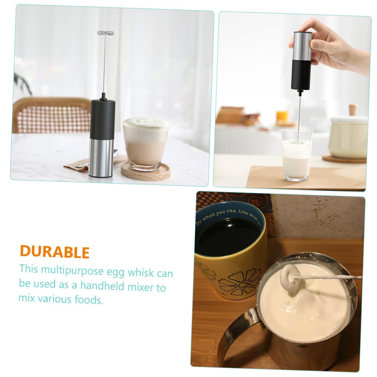 Veemoon Espumador de Leche Eléctrico de Mano de Acero Inoxidable y Abs Mango Ergonómico, Batidora Multifunción Adecuado para Café y Bebidas Espumosas en Casa
