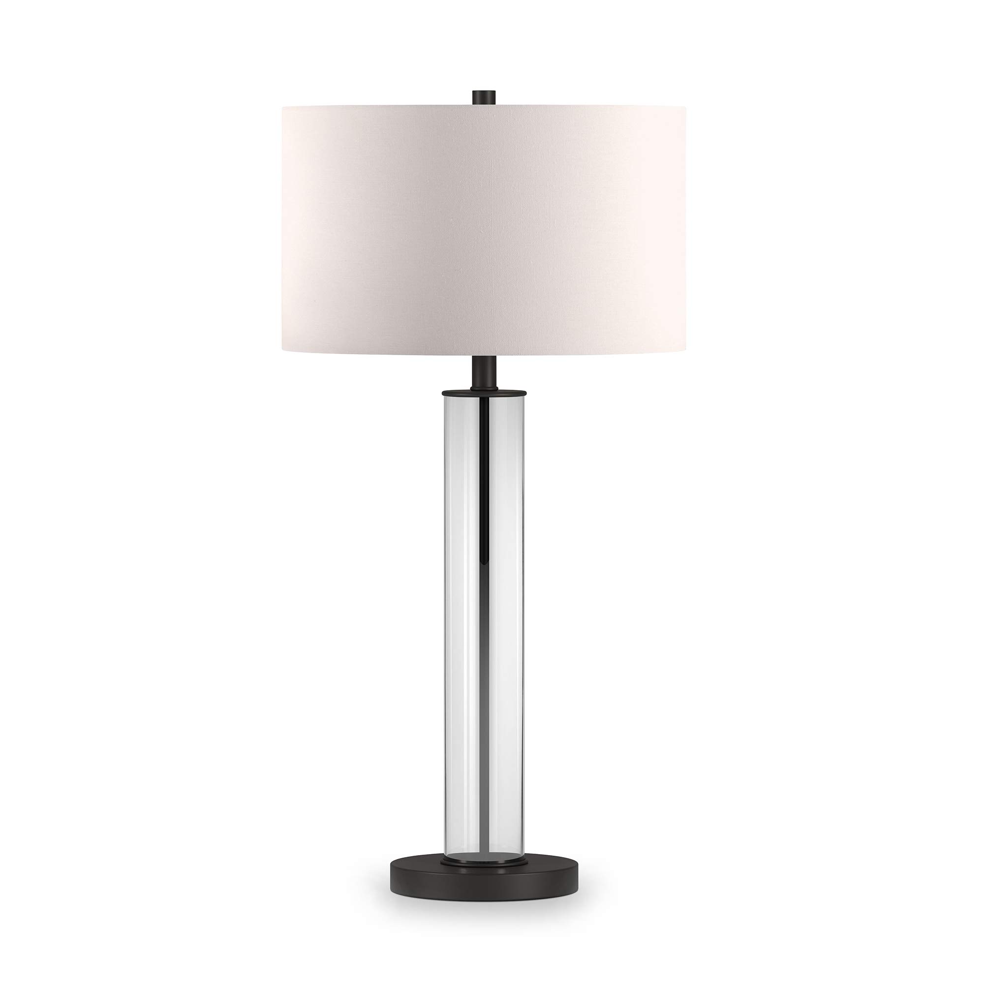 Harlow 29" Tall Table Lamp with Fabric Shade in Clear Glass/Blackened Bronze/White