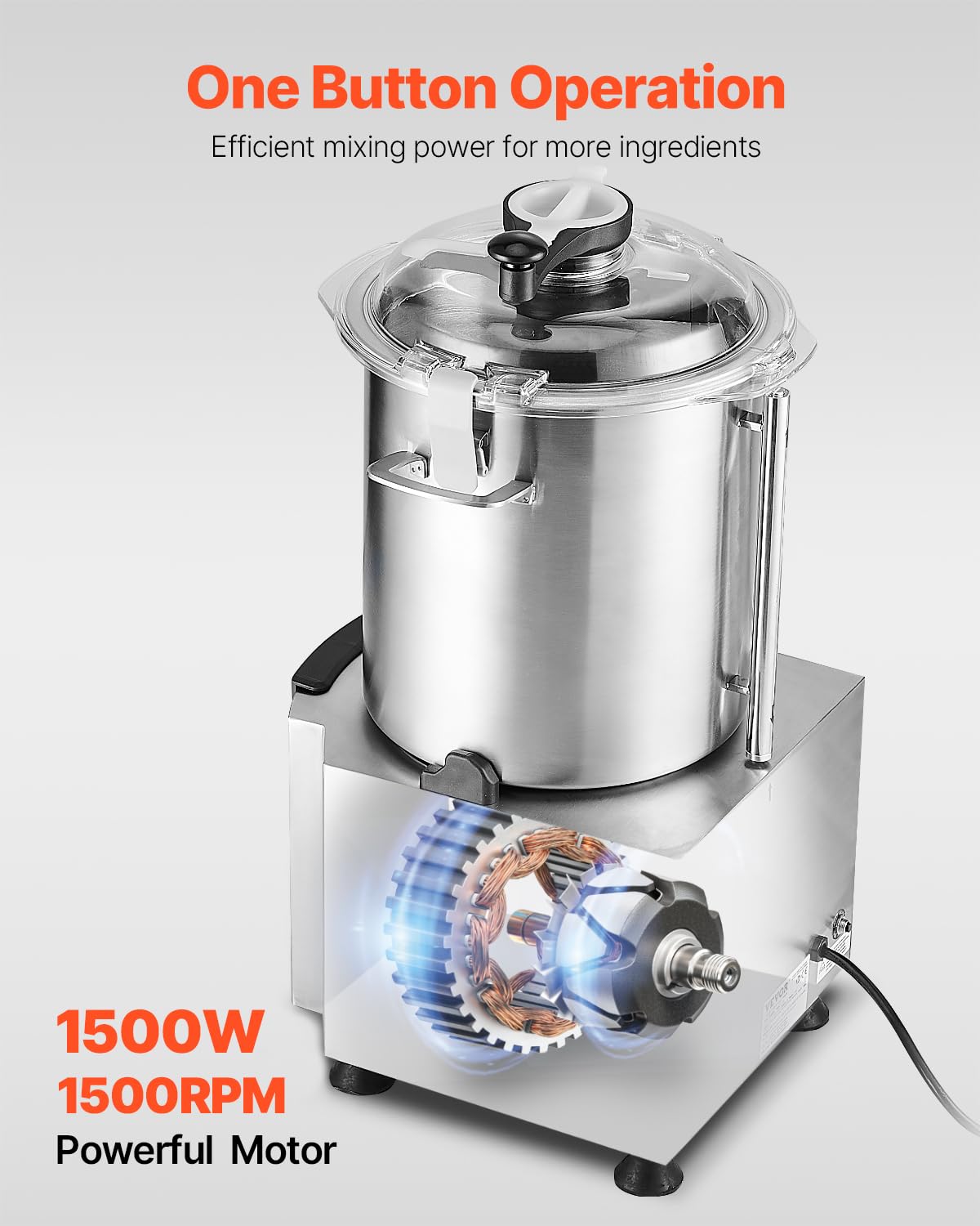 VEVOR Robot da Cucina e Tritatutto per Verdure, Robot da Cucina in Acciaio Inox per Uso Alimentare da 18 L con Lama Curva a S e Raschietto, Multifunzionale per Tritare Verdure, Frutta, Cereali, Noci