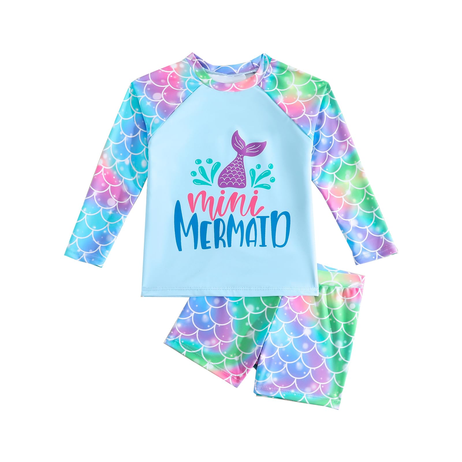 HILEELANG Toddler & Little Girls' Long Sleeve Rash Guard Swimwear Set – UV Protection, 2-Piece Design, Fun Prints, 2-9 Years