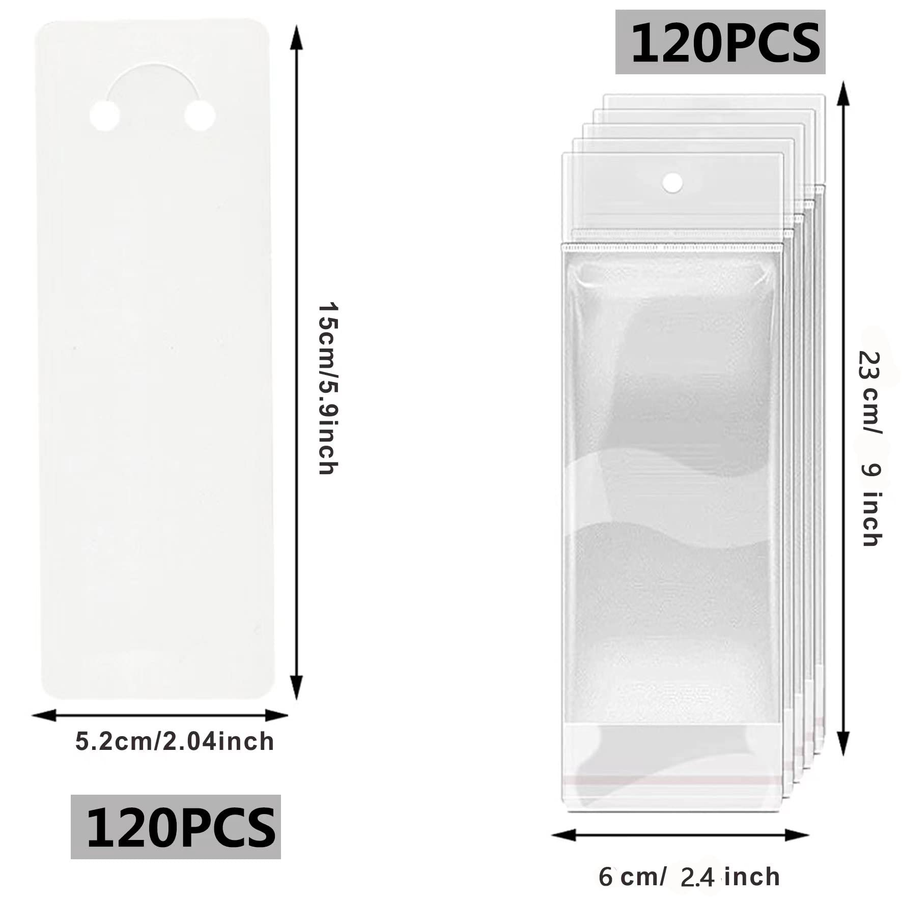 JoBom 120 Pcs Keychain Display Card with 120 Pcs Self-Sealing Bags, Keychain Packaging Keyring Jewelry Holder Display, White, 5.9 x 2 (JoB23489)