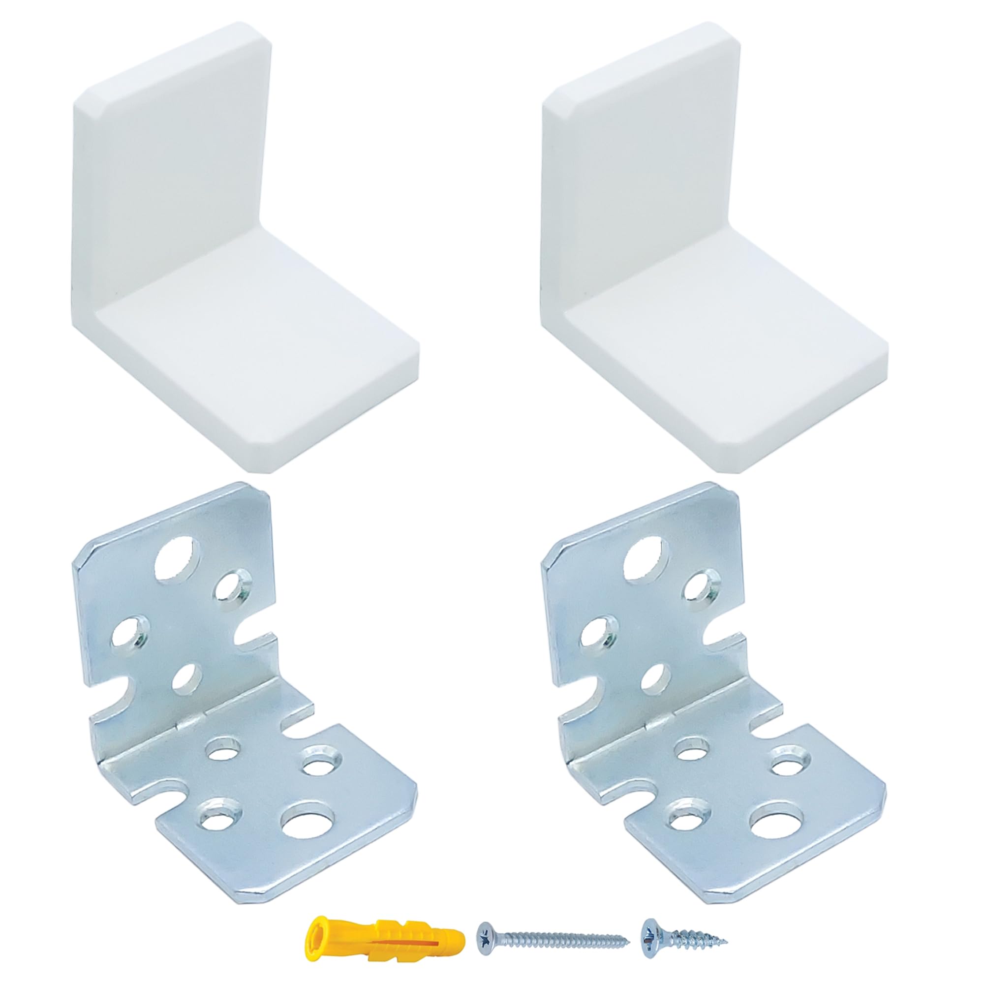 MR BRACKET L Bracket, White Shelf Brackets Pack of 2, Heavy Duty Cabinet Hanging Brackets, Plastic Cover Metal Brackets for Shelves, Stainless Steel