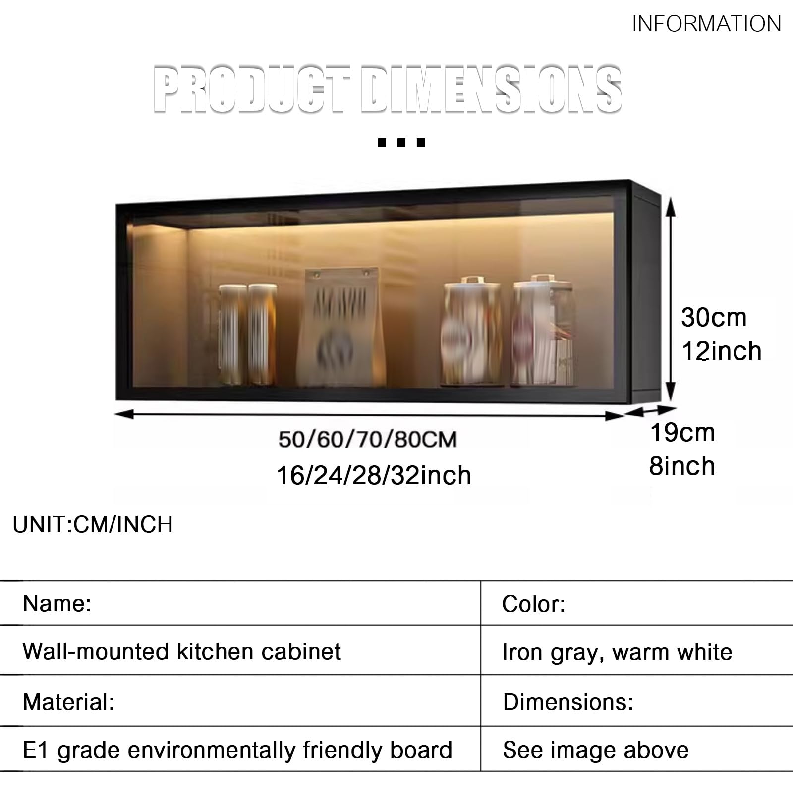 Moderner Küchenwandschrank mit Doppeltür und Glasfront, dekorativer Wandmontage-Aufbewahrungsschrank für Küche, Esszimmer und Speisekammer(Nero,80cm)