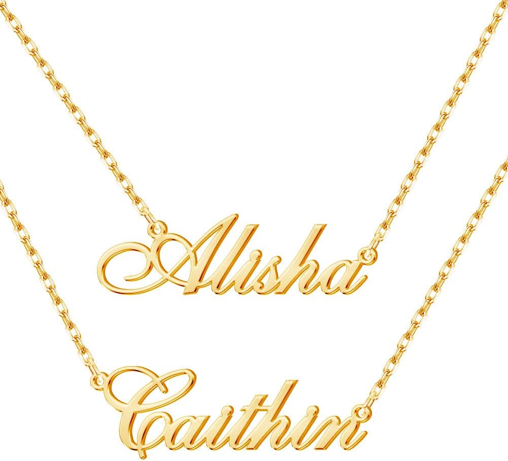 Personalized Name Necklace with Cuban/Figaro Chain, Dainty Customized Nameplate Necklaces for Women Men Custom Jewelry Christmas Birthday Gifts