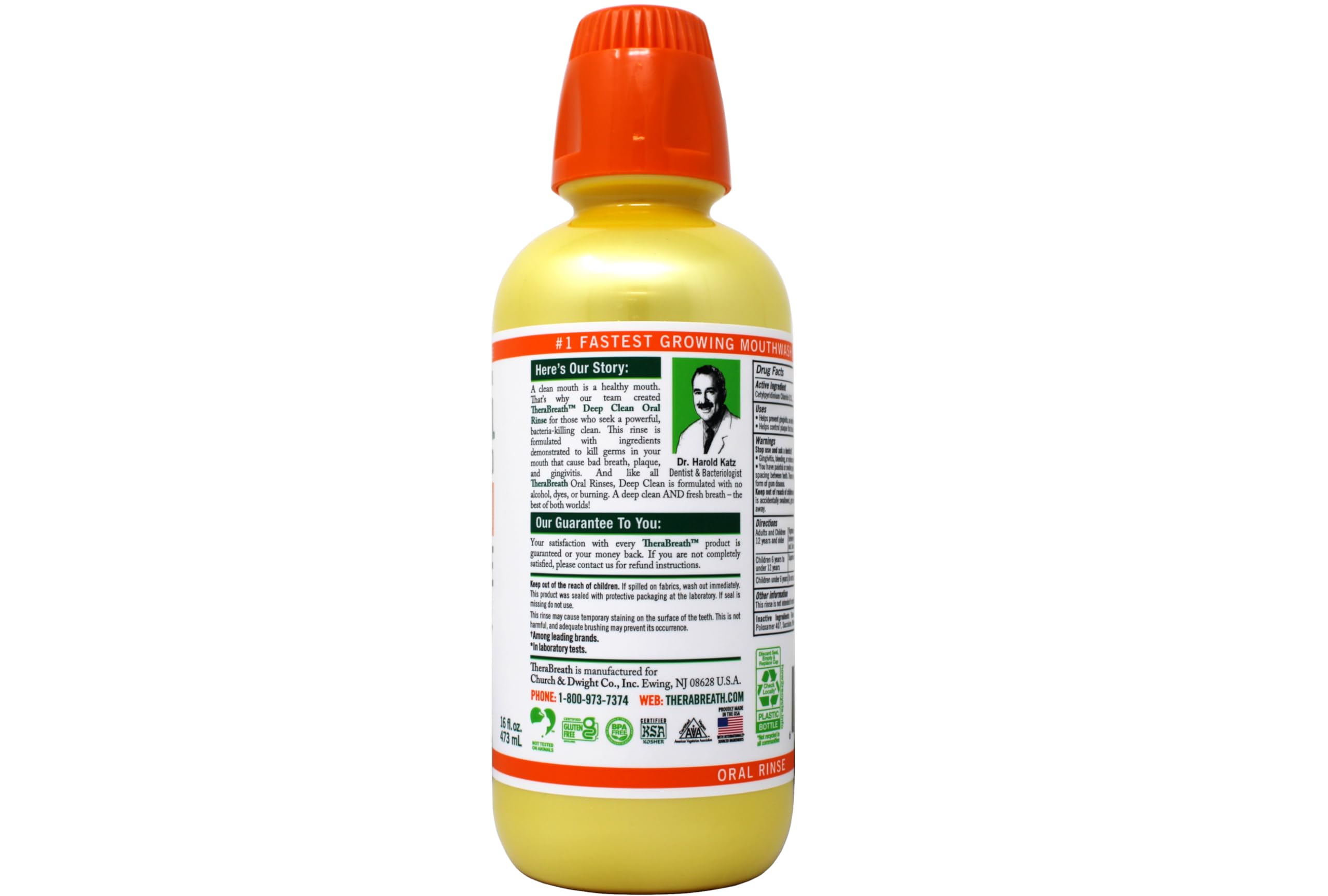 TheraBreath Deep Clean Oral Rinse Mouthwash, Kills 99.9% of Germs, Antiseptic, Fresh Mint – 16 fl oz