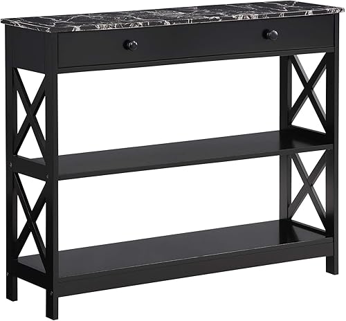 Convenience Concepts Oxford - Mesa consola con 1 cajón con estantes, mármol sintético negronegro