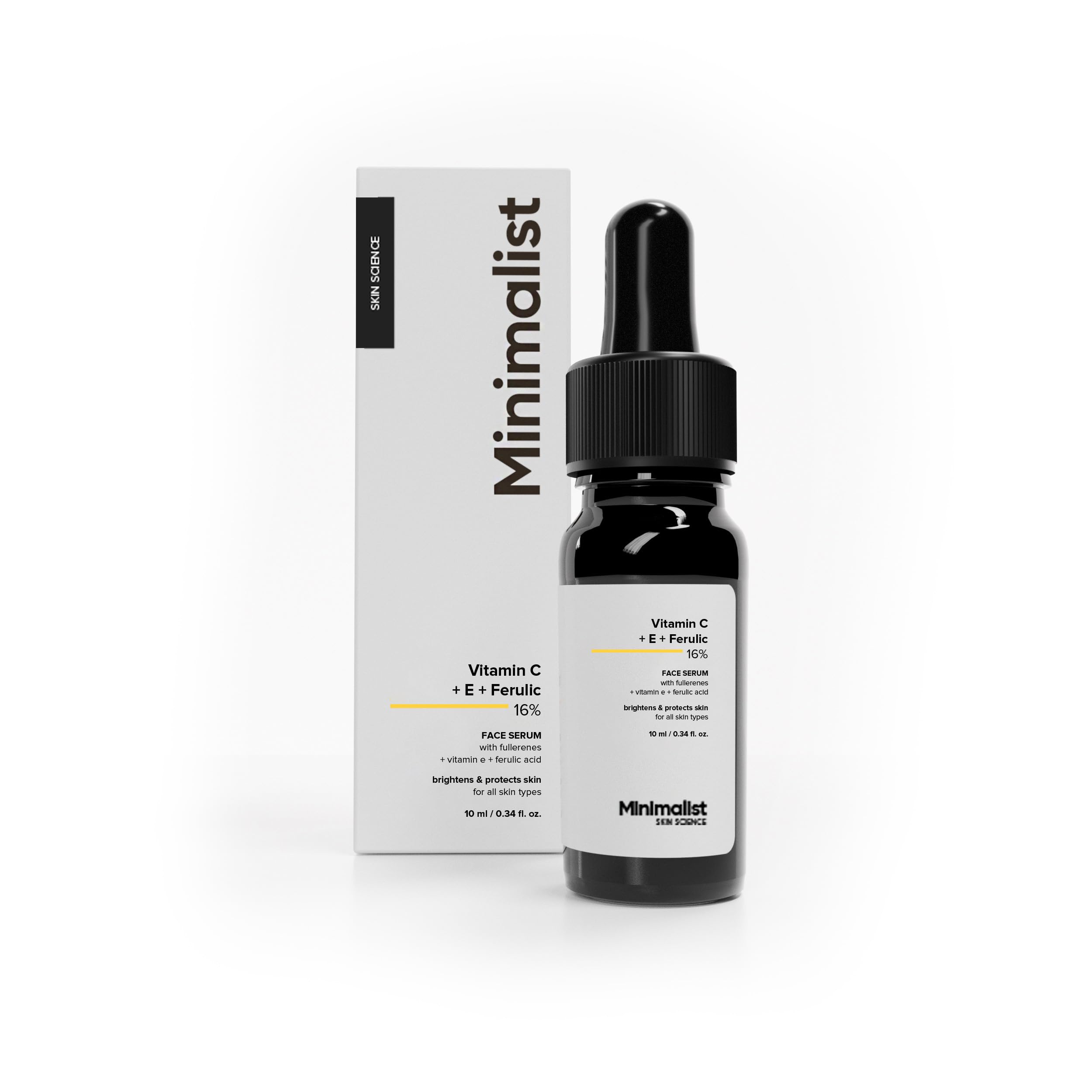 Minimalist Skin Brightening 16% Vitamin C Face Serum for All Skin Type | Treats Uneven Skin Tone with Advanced Glowing Formula With Power of Vit C & E, Ferulic Acid & Fullerenes to boost radiance, Protects from Oxidative Stress & Improves Skin Texture| For Women & Men | 10 ml