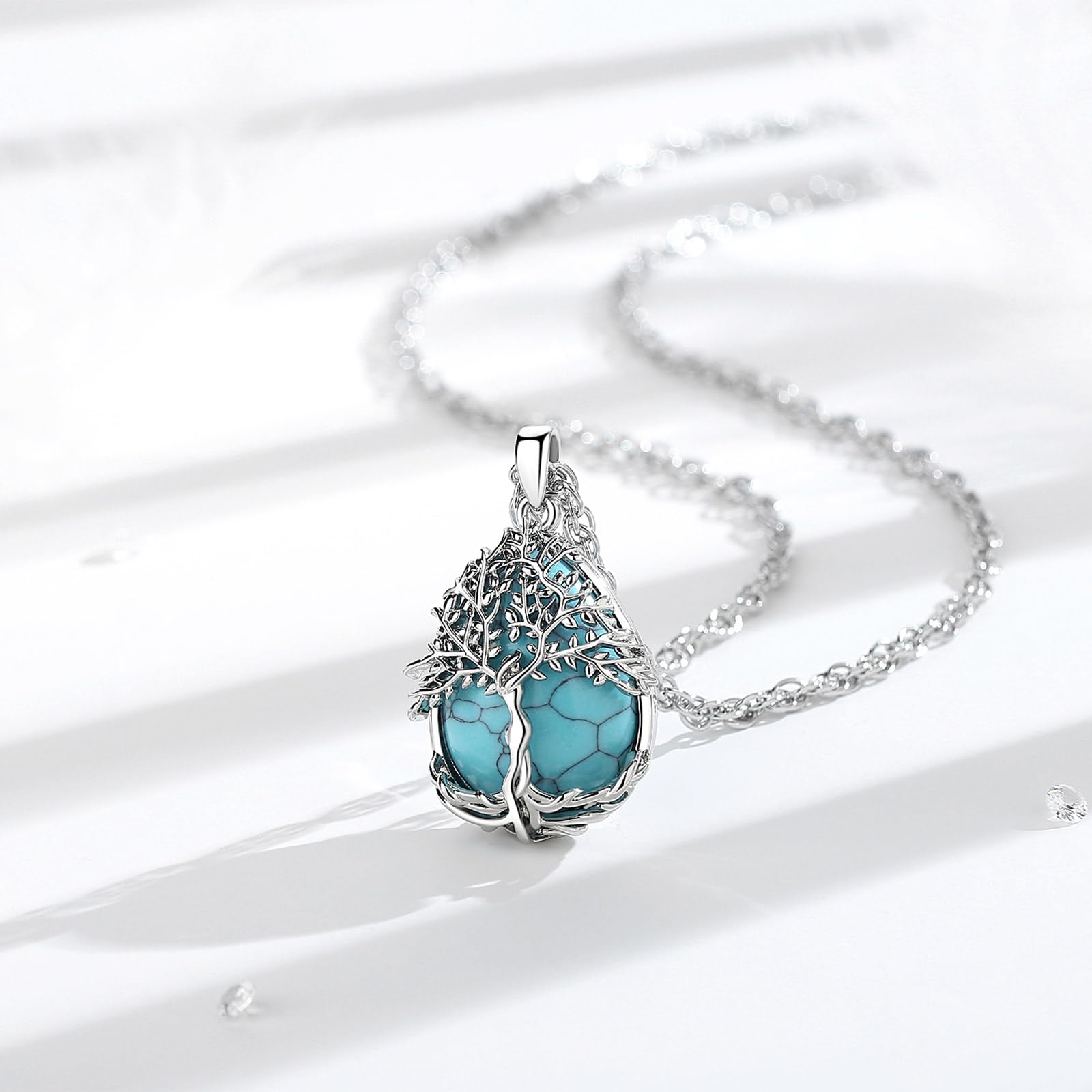 AEONSLOVE Collana Albero della Vita Donna con Cristallo, Ciondolo Albero della Vita con Pietra di Luna Ossidiana Collana Ametista Turchese Malachite Gioielli Pietre e Cristalli