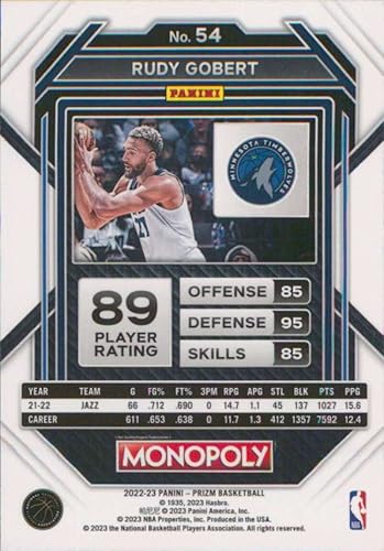 Miniatura 2 de 2022-23 PANINI MONOPOLY PRIZM #54 RUDY GOBERT MINNESOTA TIMBERWOLVES BASKETBALL OFFICIAL TRADING CARD OF NBA