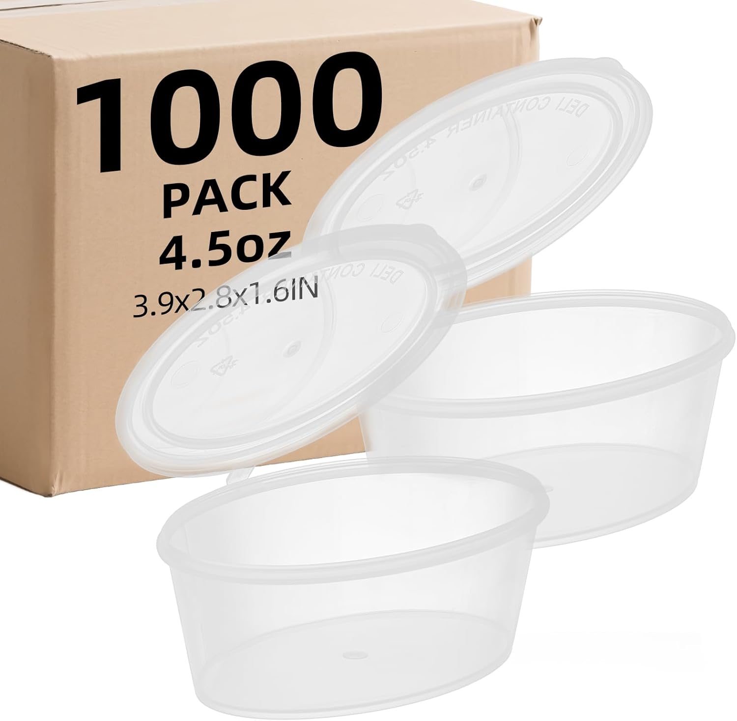 5.5oz 1000 Pcs Clear Portion Cups with Hinged Lids - BPA Free Plastic Containers with Lids, Oval, 47mm x 100mm, Leakproof & Stackable Reusable Deli Condiment Cups