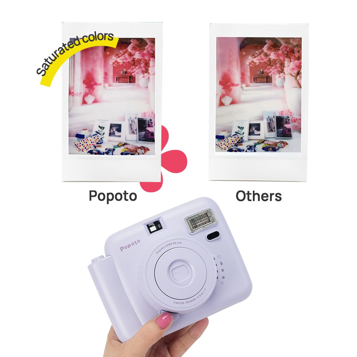 POPOTO Aparat błyskawiczny z torbą na wiadro, mini 12 naklejek dekoracyjnych na aparat, ramki, album fotograficzny i inne akcesoria - fioletowy