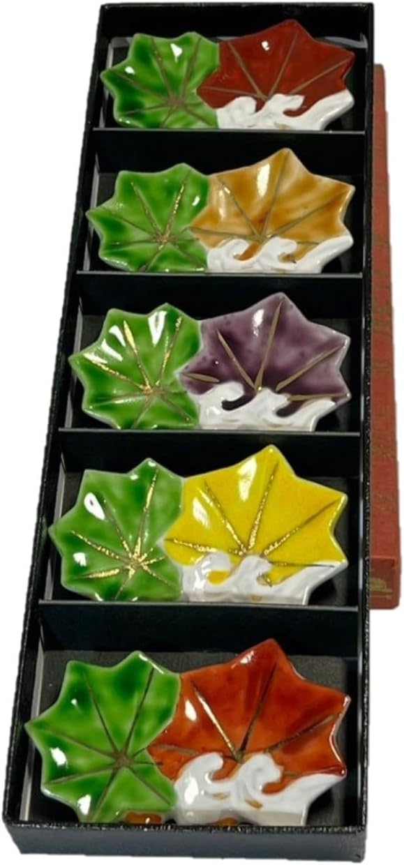 日本陶彩 Houshan Kiln Wave Kae Chopsticks Rest, Yellow, Red, Green, Purple, Orange