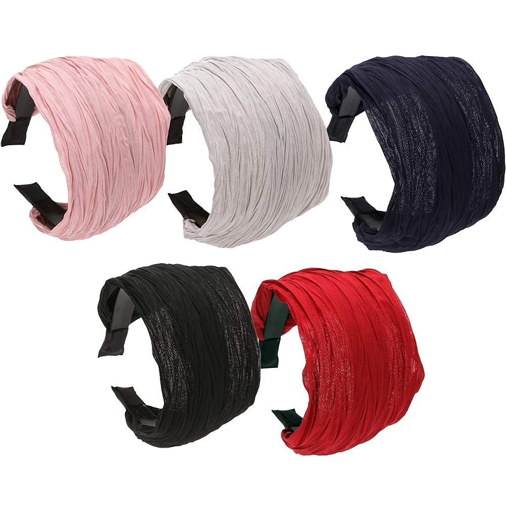 Loneedy, cerchietti per capelli larghi e rigidi, con dentini, design in tessuto a pieghe, per donne e ragazze, 3 pezzi
