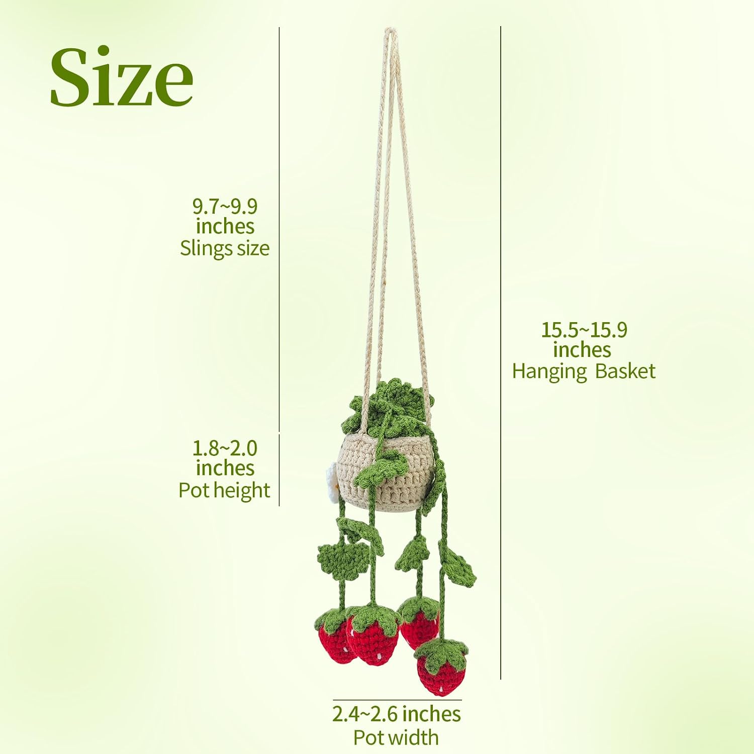 Crochet Strawberry Hanging Plant, Aesthetic Car Interior Hanging Ornament, Rear View Mirror Decor for Women, Cute & Boho Style image 4