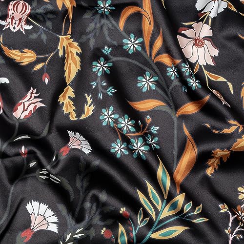 Image of Sweet Jojo Designs Black and Orange Satin Wildflower Floral for Hair Skin Body Pillow Cover Case Accent Decorative Couch Long Lumbar Throw Zipper 54x20 Bedroom Living Room Decor Dorm Soft Silky Shiny