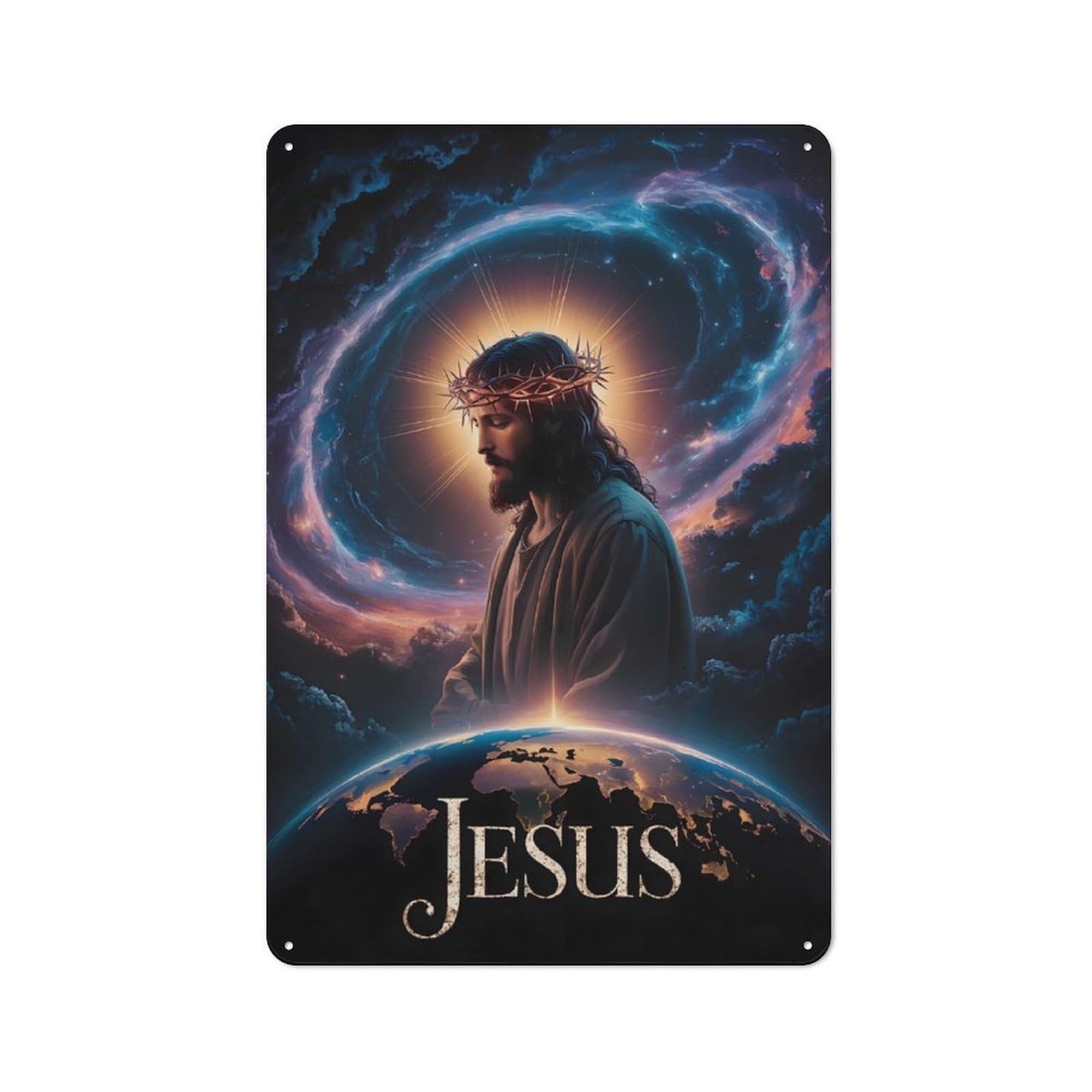 Decorative Tin Plaque with Jesus Christ with Crown of Thorns Design 30x20cm, Decorative Novelty Wall Art for Bedroom, Kitchen, Office Or Living Room