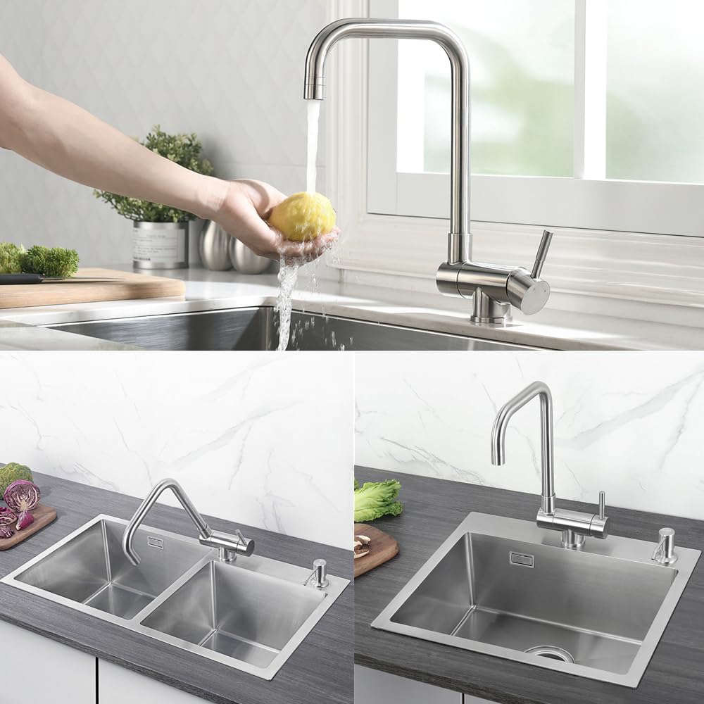 CECIPA Mitigeur Cuisine Rabattable avec 2 Jets, Robinet Cuisine Rabattable 180° Sous Fenêtre, Mitigeur Evier Cuisine Pliable avec Orientable 360°, Robinet Evier Cuisine Pliable en Acier Inox 304