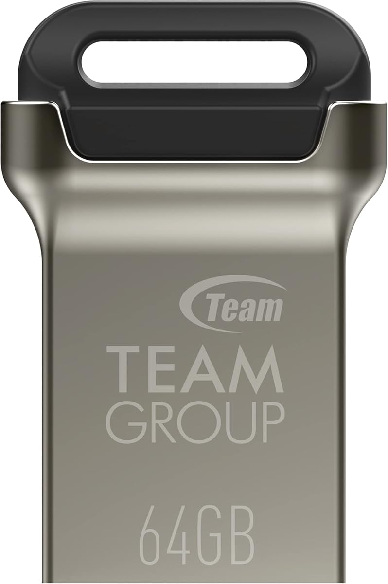 TEAMGROUP C162 64GB USB 3.2 Gen 1 (USB 3.1/3.0) Mini Fits Metal USB Flash Thumb Drive, External Data Storage Memory Stick Compatible with Computer/Laptop, Read up to 90MB/s (Black) TC162364GB01